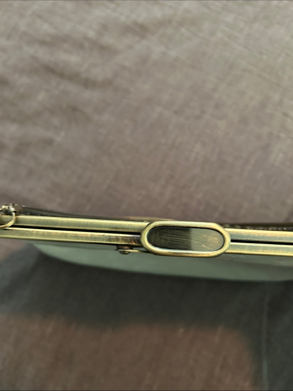 HOBO Pale Gray Leather Frame Clutch with Brass Chain - Picture 7 of 9